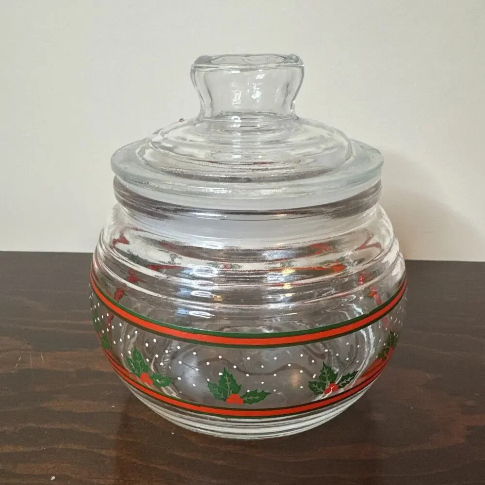 Vintage Kig Indonesia Glass Apothecary Jar Lid Canister Candy Dish Christmas
